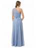 A-line One Shoulder Sky Blue Tulle Pleated Bridesmaid Dress With Sash